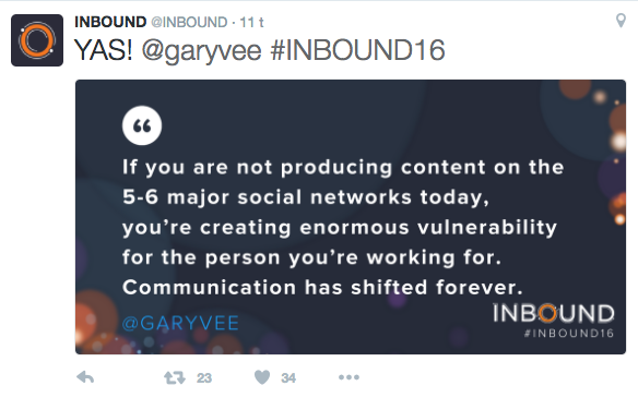 Tweet: Gary Vaynerchuk at Inbound 2016