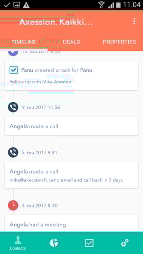 HubSpot CRM Android-sovelluksen timeline