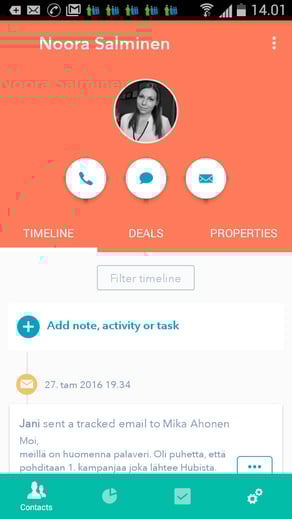 HubSpot CRM Android-sovelluksen kontaktikortti