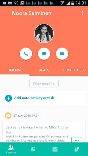 HubSpot CRM Android-sovelluksen kontaktikortti