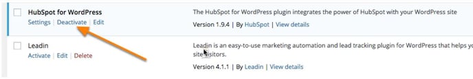 HubSpot-integraation poistaminen WordPressistä