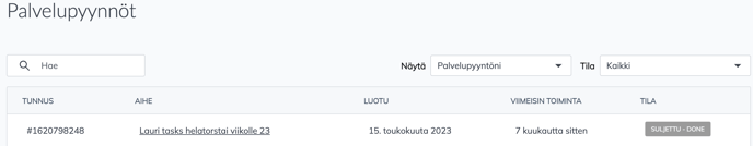 Näe kaikki palvelupyyntösi SalesCommunicationsin asiakasportaalissa