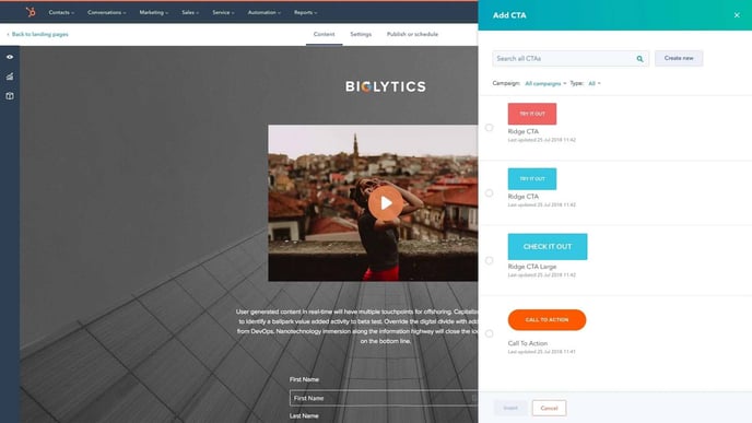 HubSpot video editor - Add CTA