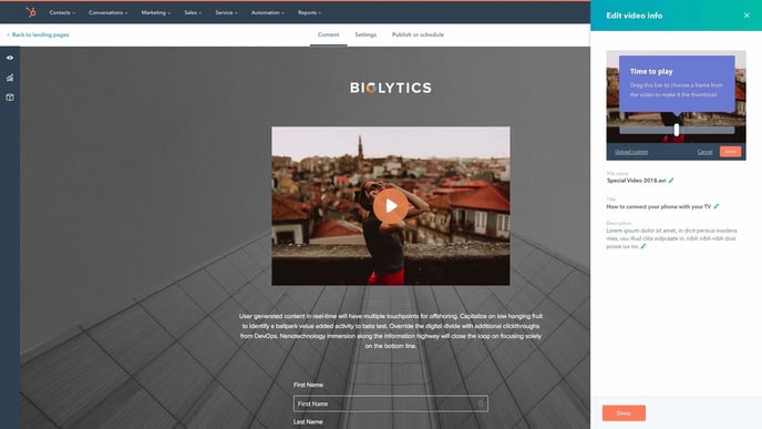 HubSpot video editor - Edit video info