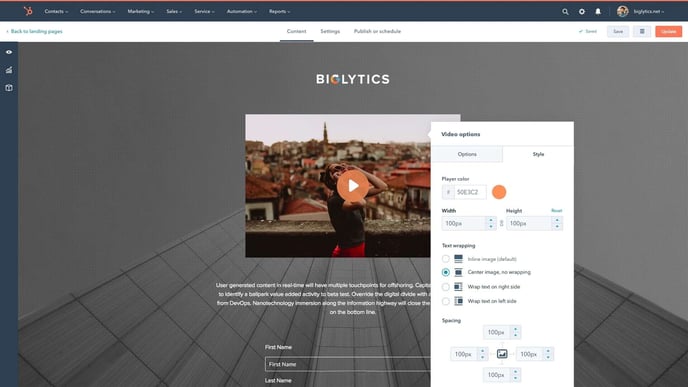 HubSpot video editor - Video options