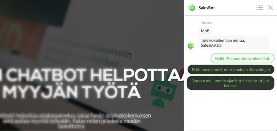 SalesCommin SalesBot, suomenkielinen chatbot