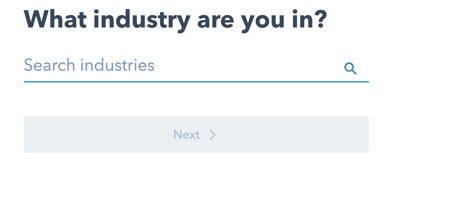 Valitse toimialasi (HubSpotin käyttäjätilin luonti)