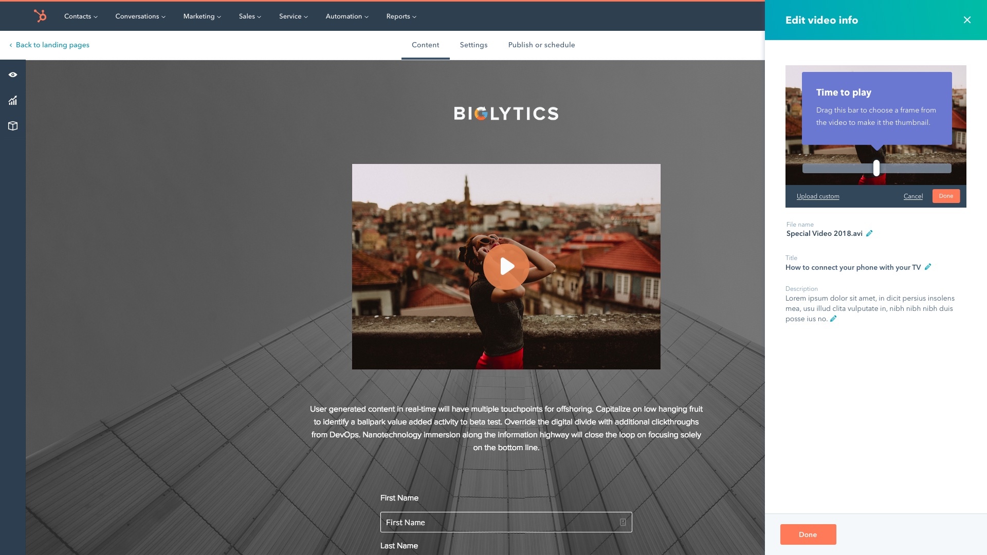 Video in editor - Edit video info - Change thumbail